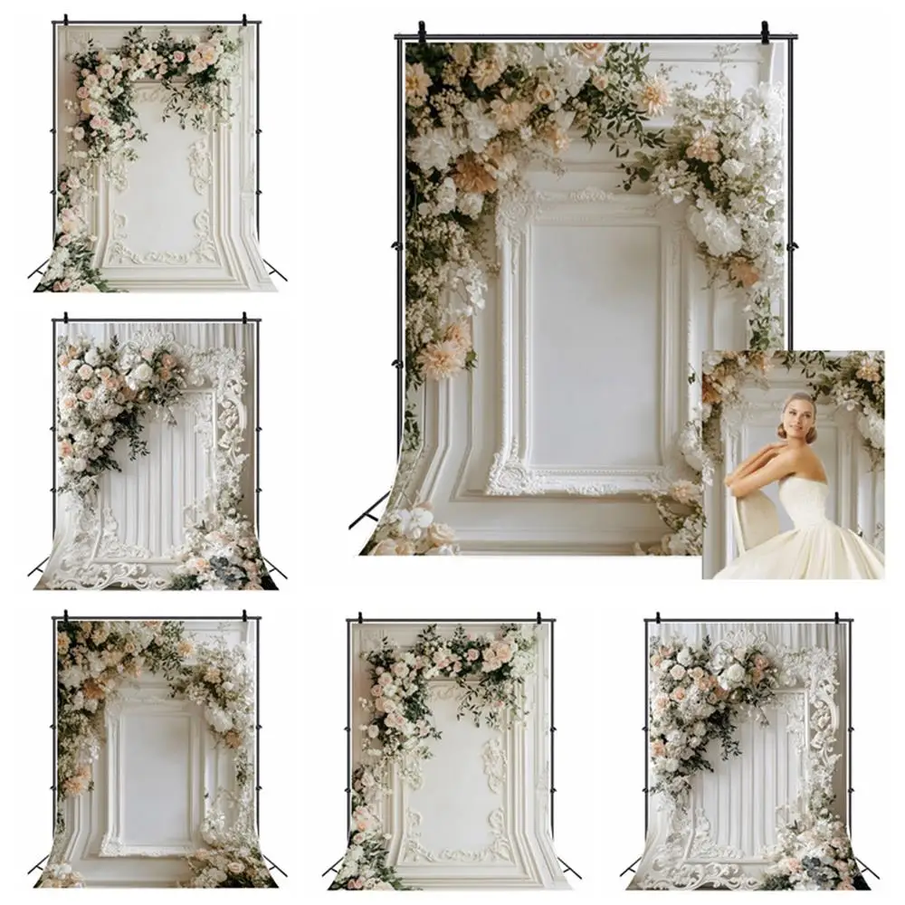 

European Boho Wall Flower Photography Backdrop Princess Birthday Background White Artist Maternity Portrait Decor Photo Studio