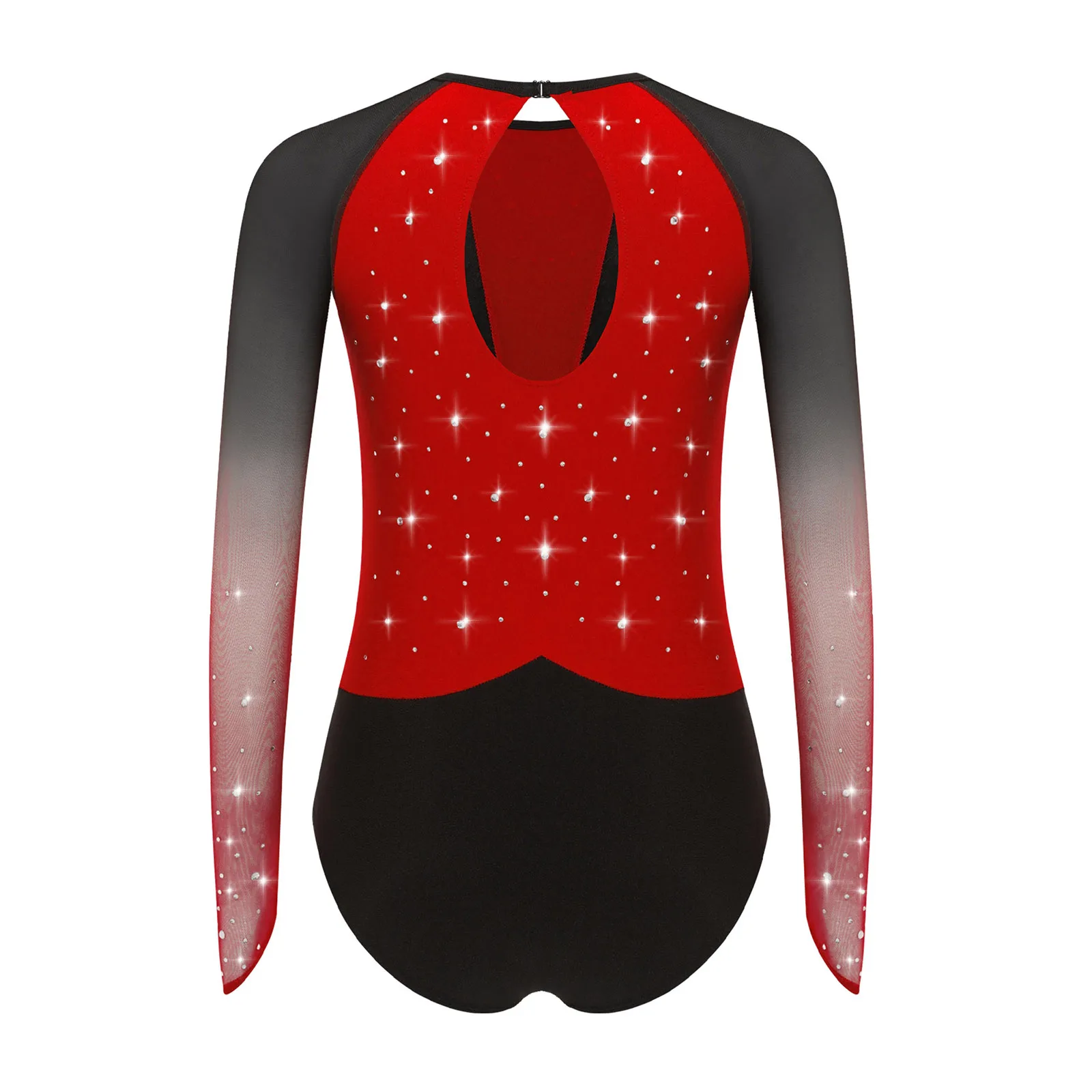 أطفال بنات لامعة الراين الجمباز التزلج الباليه جيرسي أداء الرقص زي بقماش شفاف طويلة الأكمام يوتار زي #2