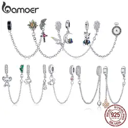 Bamoer 925 Sterling Silve Safety Chain Charms Collection for Women Original Silver Snake Bracelet DIY Fine Jewelry Accessories