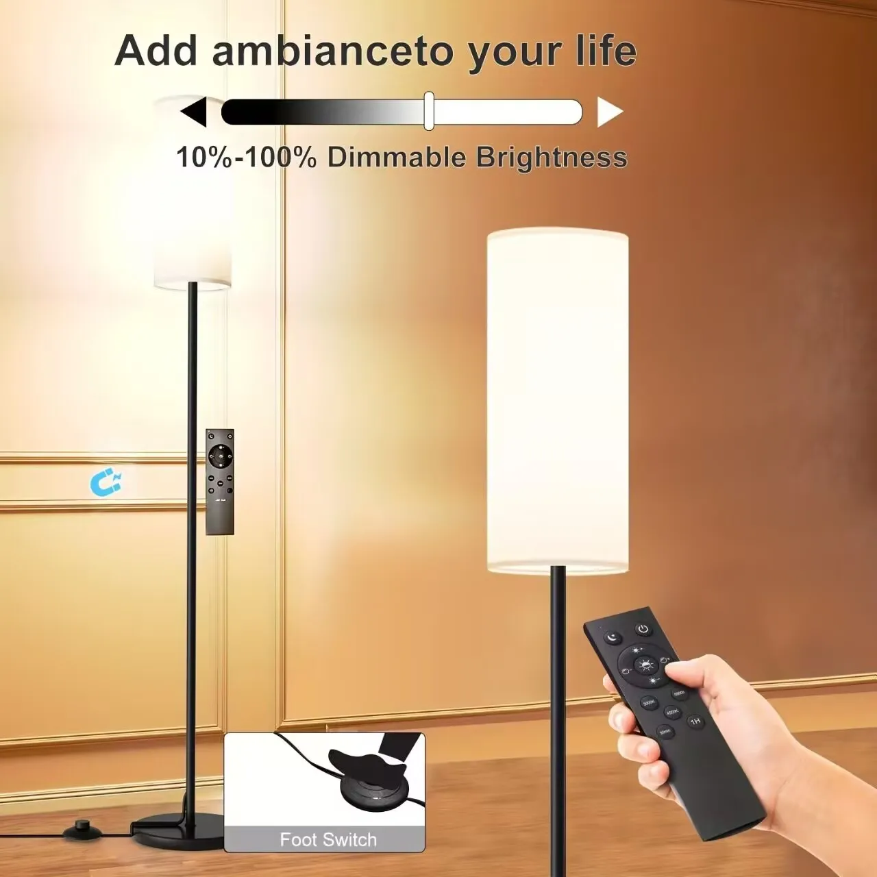 مصباح أرضي LED بسيط، مصباح أرضي عمودي عالي الجودة، مصباح بجانب السرير، مصباح أرضي محيط قابل للتعتيم RGB