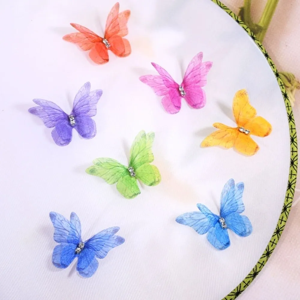 50Pcs 3D Organza Fabric Butterfly Appliques Colorful Double-layer Chiffon Butterfly Embroidered Patches Translucent