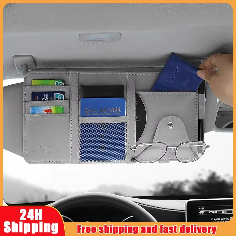 Car Sun Visor Point Pocket Organizer Holder Pu Leather Car Sun Visor Credit Card Organizer Storage Money Holder Sunglasses Clip