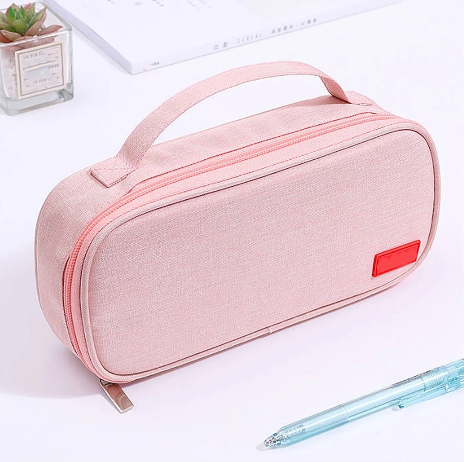 Pencil Bags Pastel Pink Pencil Case Durable Double Zipper School Supplies Organizer 2026 Kids Girls Office Stationery Storage