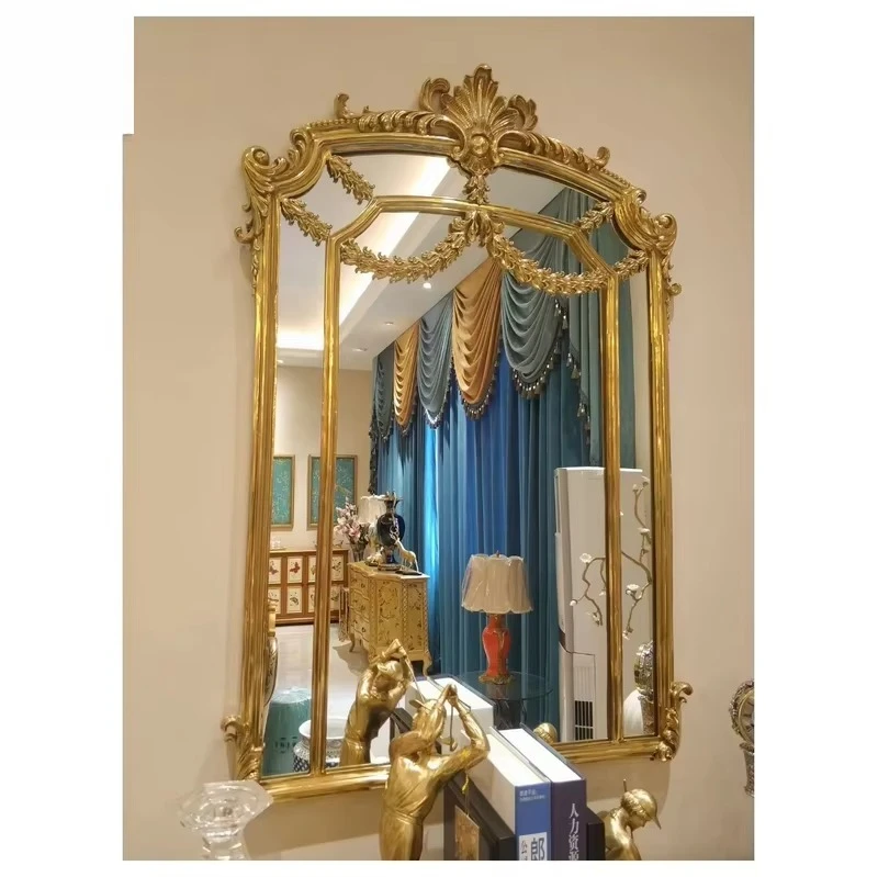 Brass carved pattern wall mirror palace decoration hotel gold