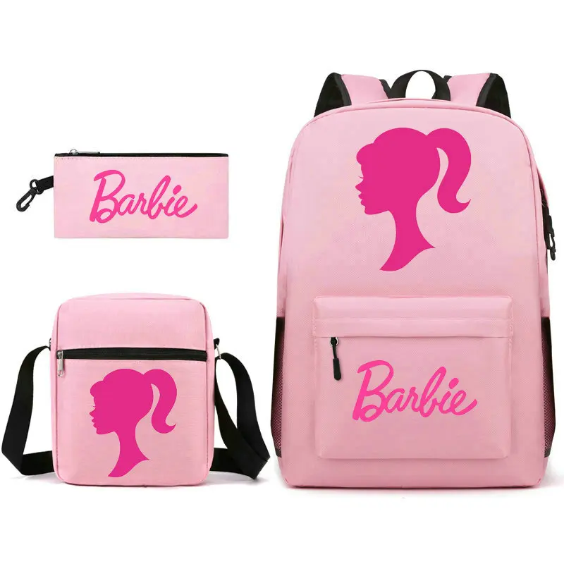 Barbie a mochila filme para menino e menina, mochila escolar com bolsa de ombro, novo, 3pcs