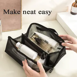 1pc Mesh Clear Cosmetic Bags Portable Travel Storage Makeup Organizer grande borsa da toilette nera per rossetto per le donne