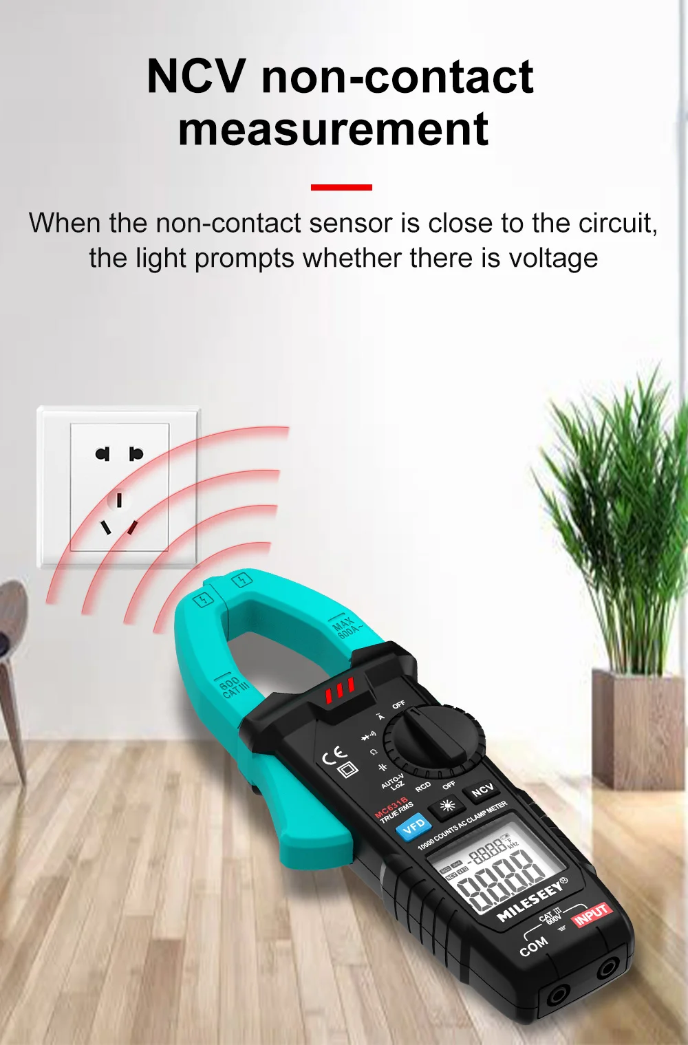 Mileseey Digital Clamp Meter 6000 counts Frequency Duty Cycle Resistance Measure Non Contact Voltage Tester ACV/DCV AC Ammeter