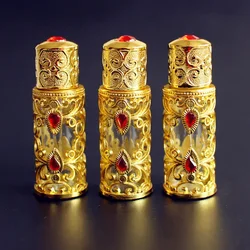 1PC 3ml Alloy Glass Perfume Bottles Arab Style Metal Essential Oils Bottle with Glass Dropper GOLD Color