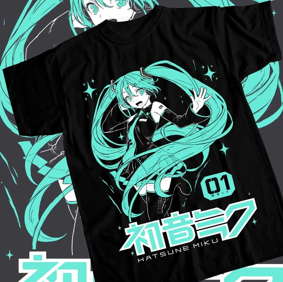 2026 Animation Hatsune Miku Cartoon Printed Short Sleeved T-shirt Loose Cotton Short Sleeved Shirt for Men and Women