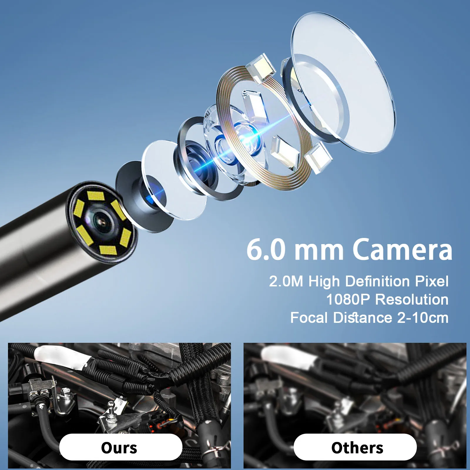 6.0MM cable connect1080 HD Automotive Industrial Endoscope with Light Autofocus Endoscope Inspection Camera Lens for IMG & Video