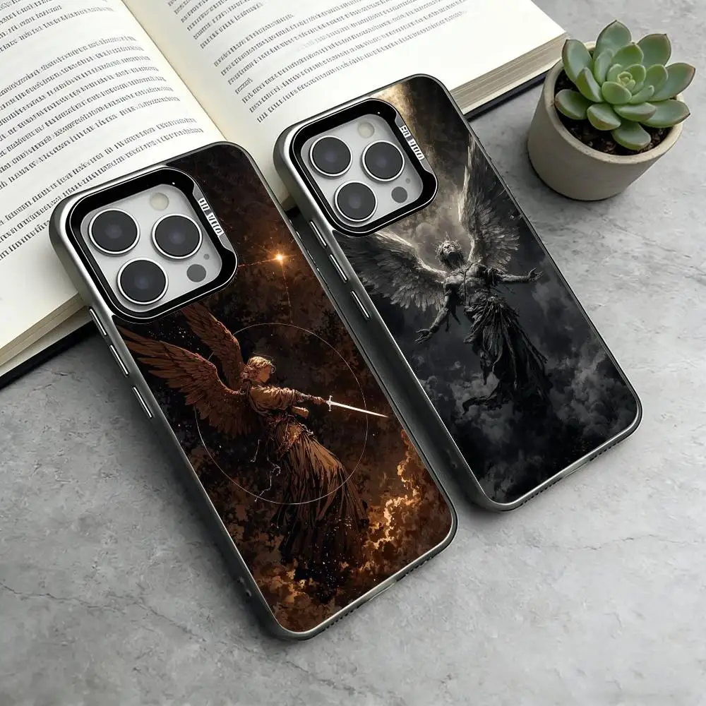 

Dark angel Phone Case For iPhone 17,16,15,14,13,12,11 Plus,Pro Max,XS,Colored Silver Plated Inside Cover