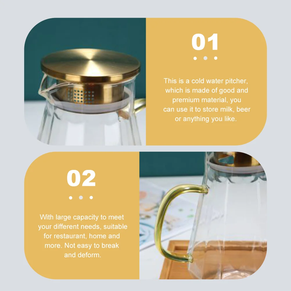 

Large Capacity Glass Pitcher Cold Water Kettle Heat Resistant Beverage Jug Lid Spout Household Use Pitcher