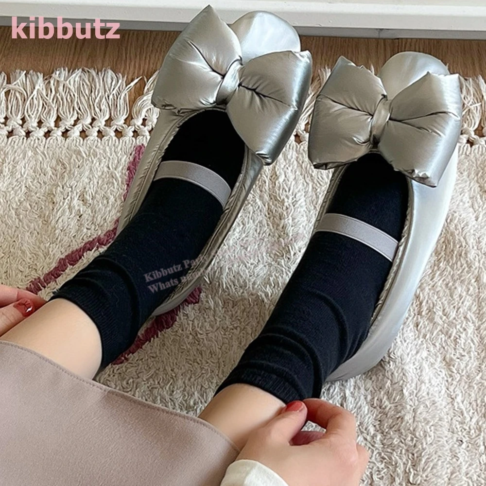 Satin Butterfly Bow Pump Round Toe Flat With Solid Color Slip-On Fashion Elegant Comfortable Party Dress Sexy Women Shoes Newest