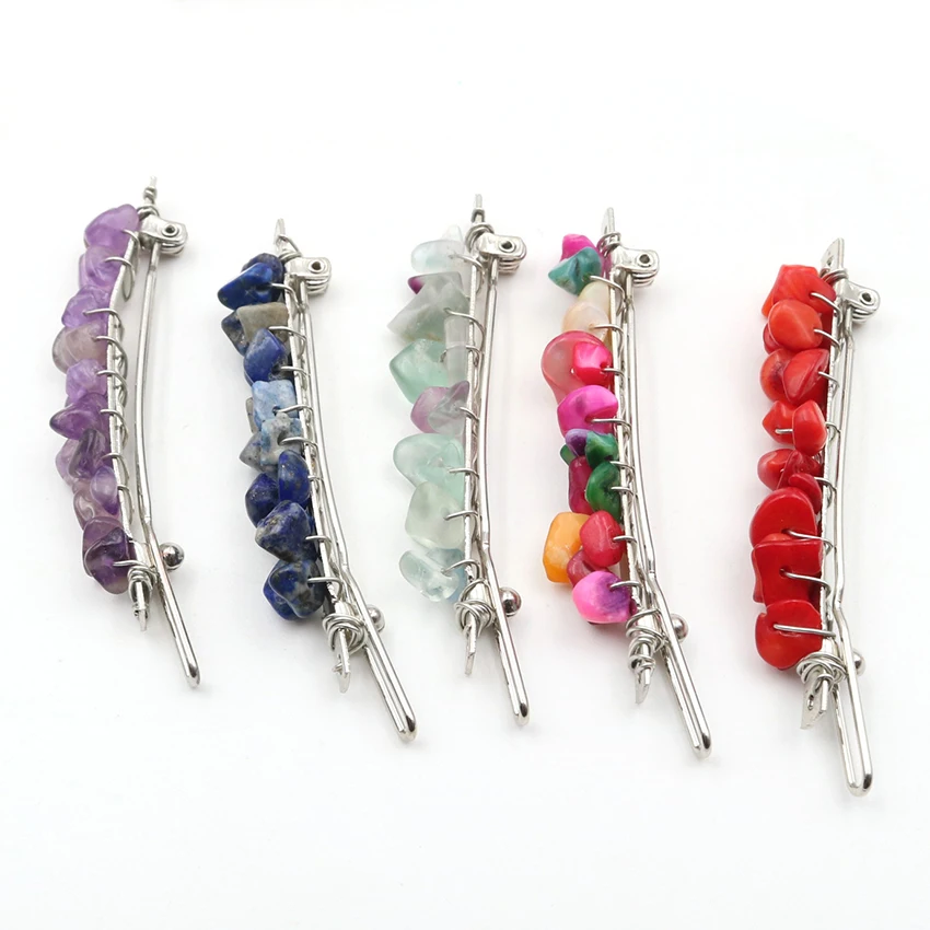 Irregular Natural Gems Stone Crystal Rubble Barrettes Hairpin Hair Clip Reiki HairClip Hair Bands Hair Hoop for Women Jewelry