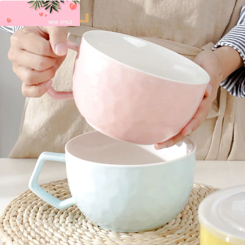 

Керамическая большая кружка цвета макарон, миска на 1000 мл с крышкой, студенческий ланч-бокс, офисная микроволновая печь, доступные чашки, кофе, молоко, завтрак