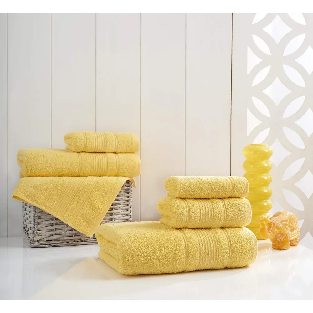 18-Piece Turkish Cotton Towel Set, Soft Absorbent Quick-Dry Bath, Hand, Washcloth - Yellow