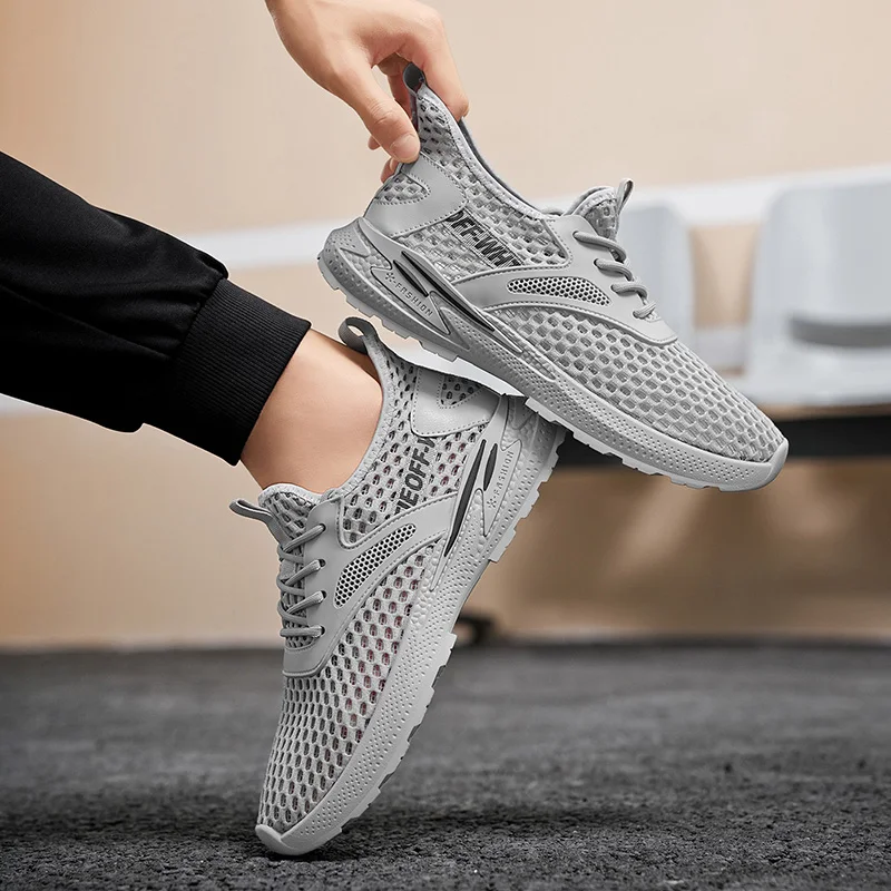 Summer Mesh Breathable Sneakers for Men Fashion Lightweight Soft-soled Mens Running Shoes Outdoor Casual Hollow Vulcanized Shoes