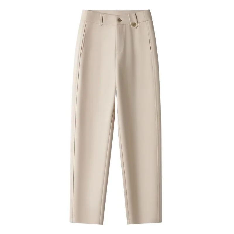 فضفاضة عالية الخصر دعوى سراويلي حريمي الخريف التنقل بسيط عادية مستقيم الساق تسع نقاط المنجل السراويل #5