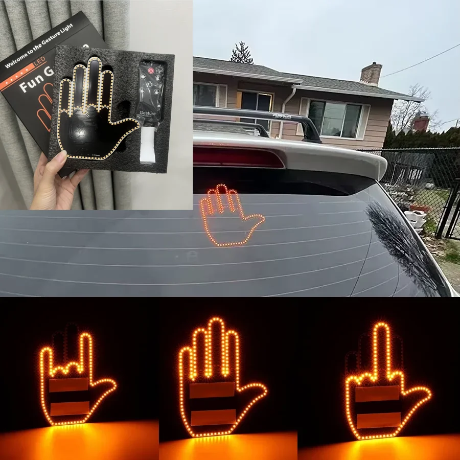 

1pcs car LED lamp rear windshield side window interior LED amber middle finger warning light brake lamp decorative tape sticker