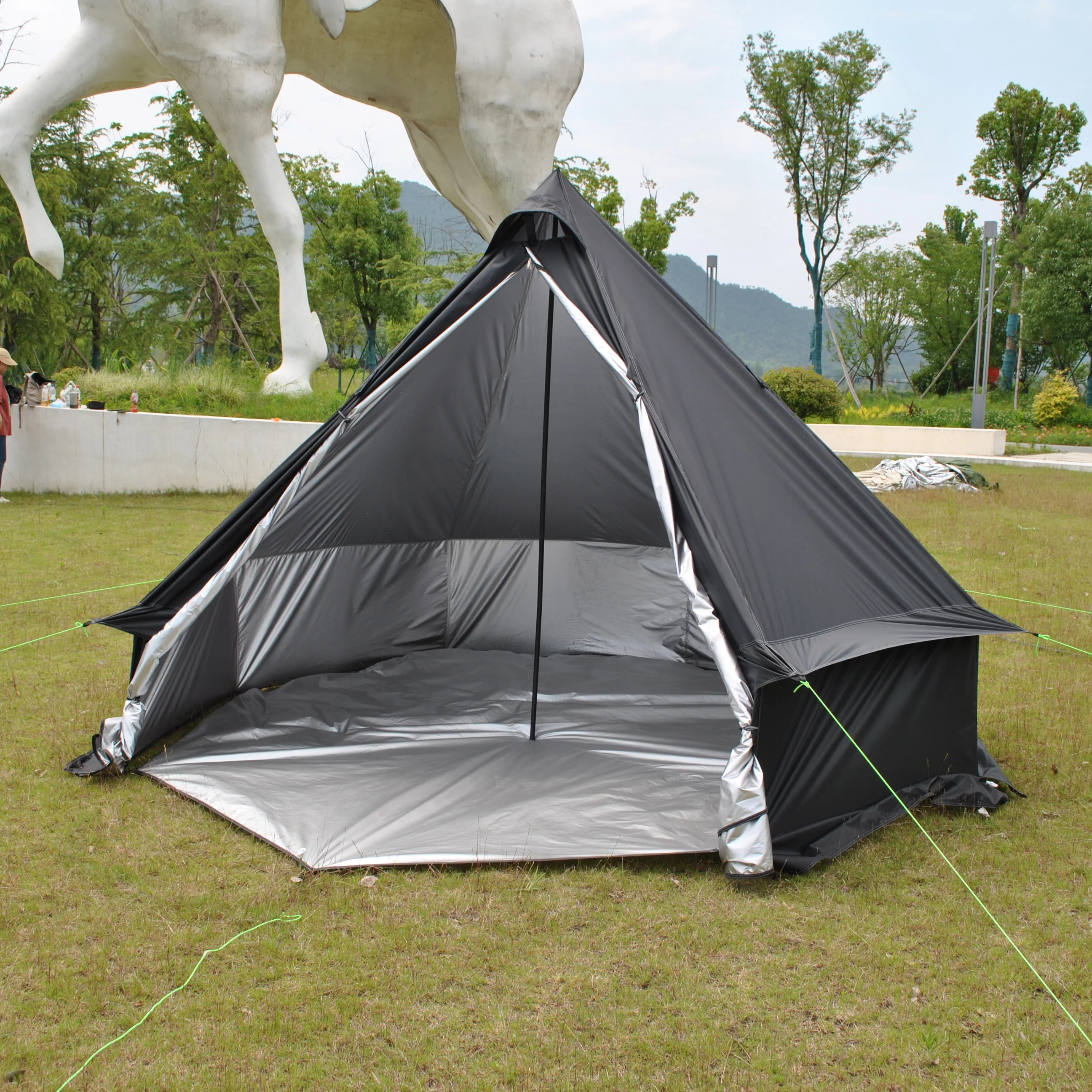 خيمة جرس، يورت مع مقبس موقد، خيمة حائط قابلة للتنفس ومقاومة للماء وقابلة للتنفس، ملاءة أرضية قابلة للفصل لحفلات التخييم