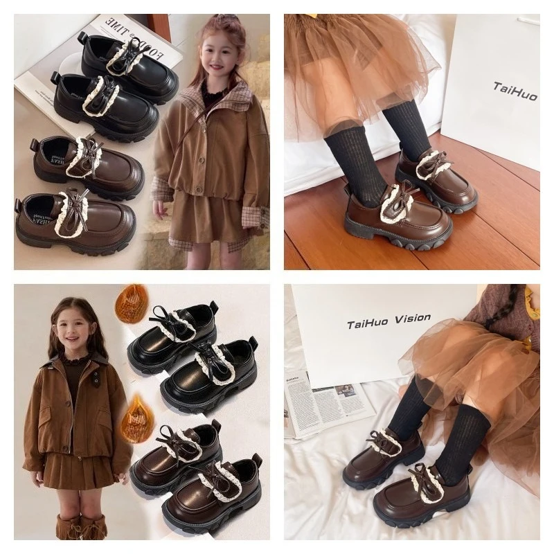 

Children's Loafers Girls Hundred Black Single Shoes 2-18 Years Old Padded Thickened Girls Short Boots Kids Baby Single Shoes