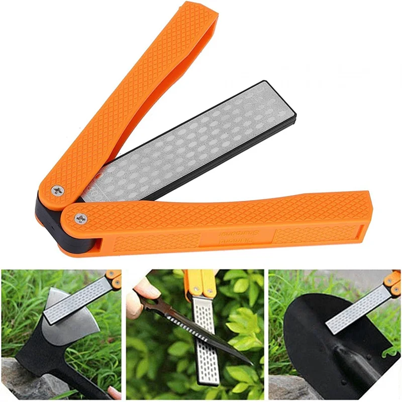 Double Sided Diamond Sharpener, Handheld Fine Coarse Diafold Blades Sharpening Stone 400/600 Grit Orange