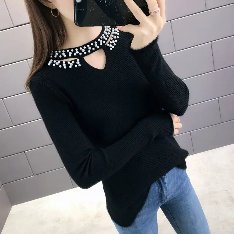 Slim Simplicity Knitting Elegant Pullovers Top Autumn Winter Women Clothing Long Sleeve Solid Vintage Sweaters Fashion Casual