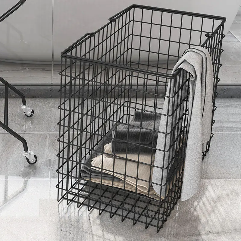 

Modern Wire Mesh Laundry Basket for Bathroom Large Mobile Storage Bin for Toys Clothes Ins Home Organizer Rustic Decor Hamper