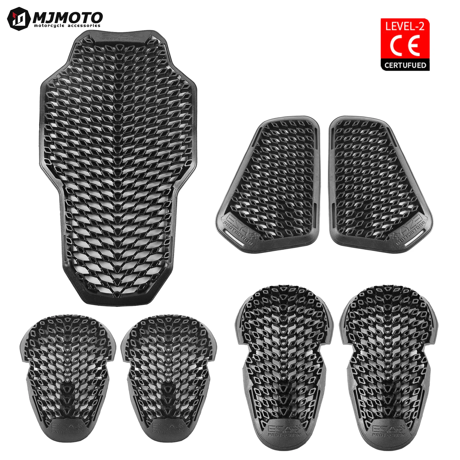 Motorcycle Protector Armor Anti-Shock Back Pad CE Level 2 Riding Shoulder Elbow Knee Pads Built-in Guard Gear for Riding Safety