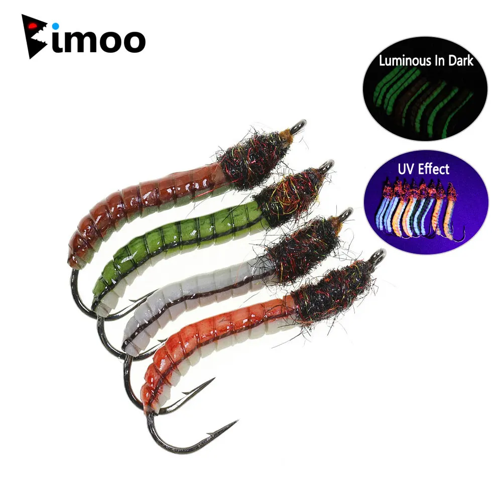 6/8 piezas # 12 señuelos de pesca luminosos de látex con forma de lombriz, insectos artificiales realistas con cuerpo de epoxi, señuelos de pesca de lombriz para trucha, lubina y pescado rojo.