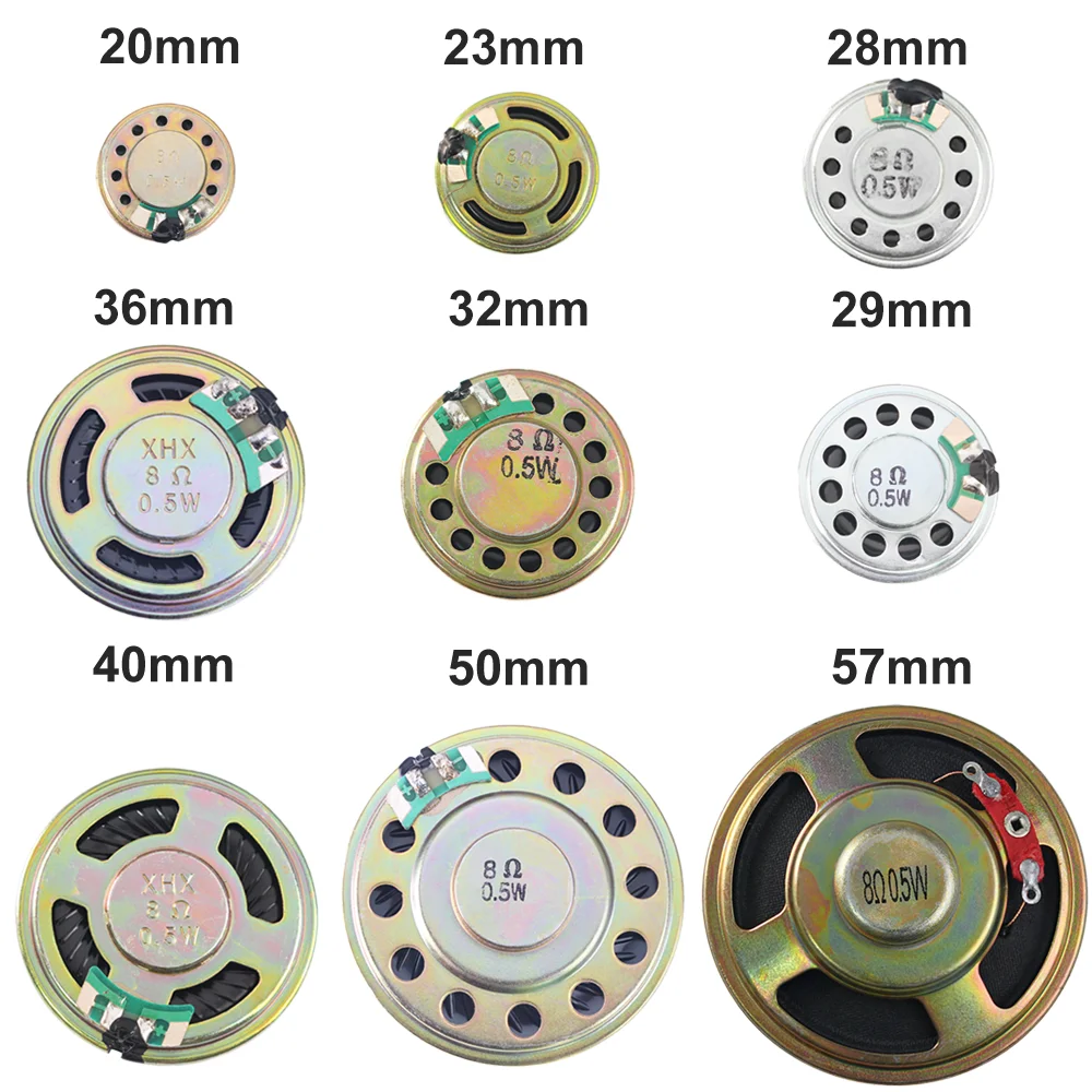 5PCS 0.5W 8ohm Speaker Mini Loudspeaker Diameter-20/23/28/29/32/36/40/50/57mm Iron Case Inner Magnet Ultrathin Speaker for Audio