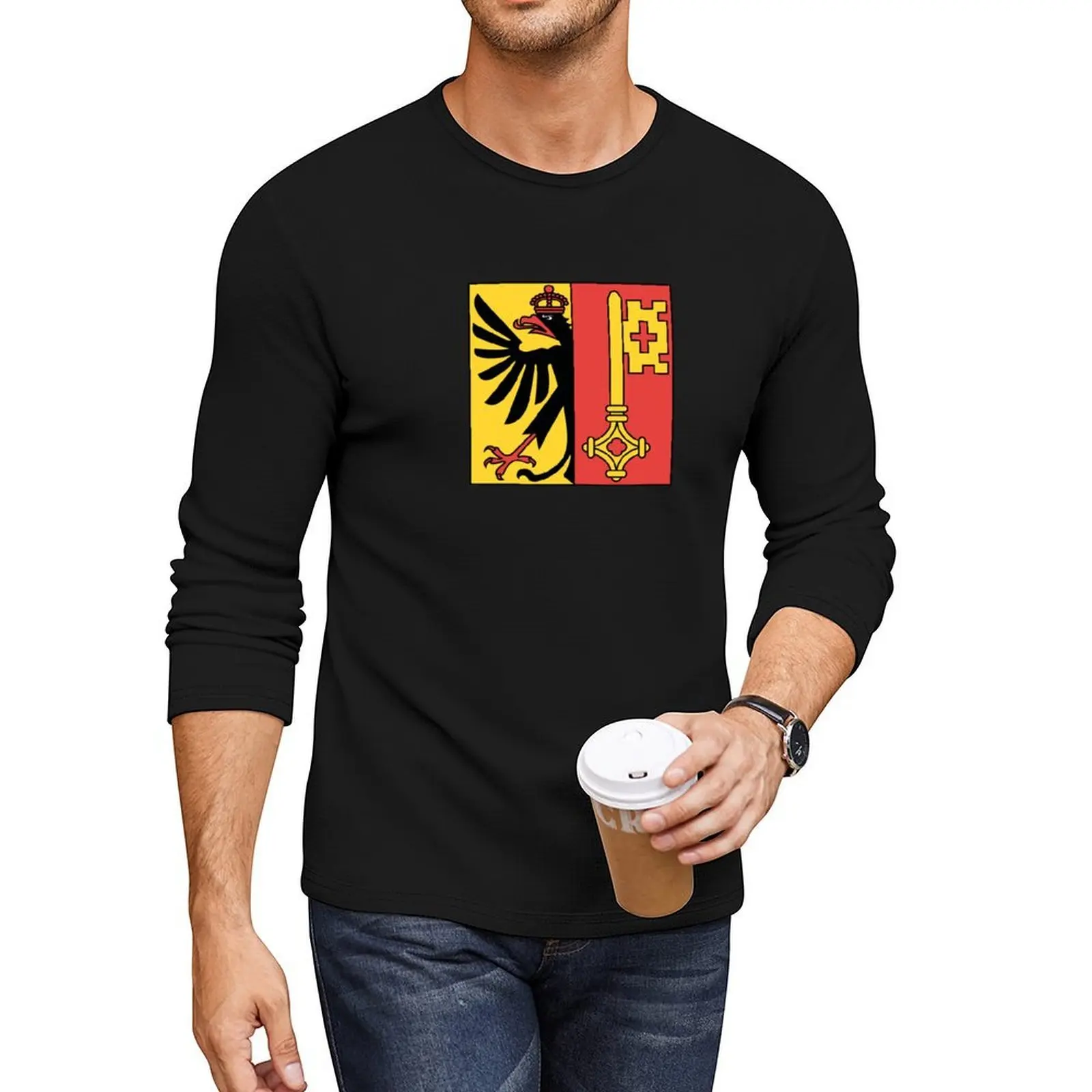 

Flag of Geneva Canton Long T-Shirt tops oversized t shirts anime clothes boys animal print shirt mens t shirts