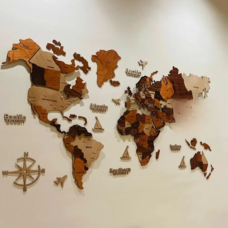 Solid Wood World Map Travel nordic Living Room Background Wall Decoration Large Decorative Paintings Office Division School