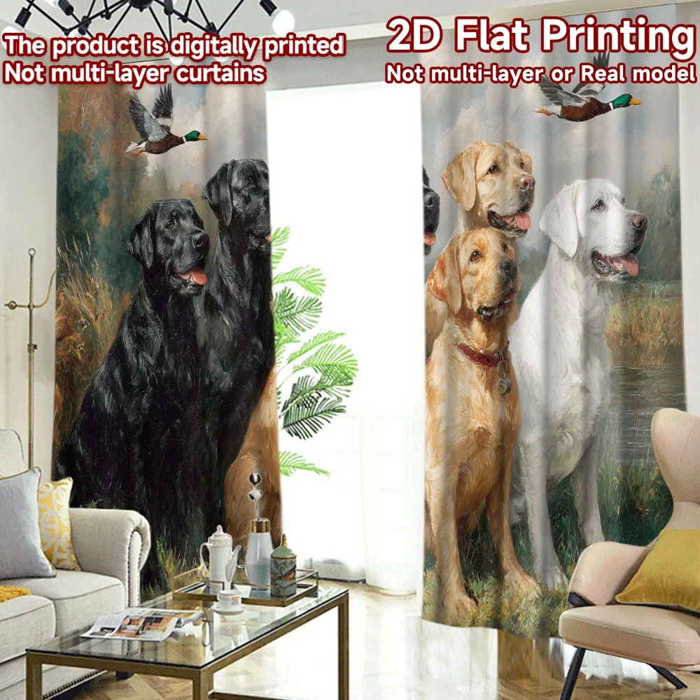 2D Flat Printing,2pcs Labrador Dogs by the Water Chic Curtains Digital Printed Versatile Polyester Curtains Decorations Inside
