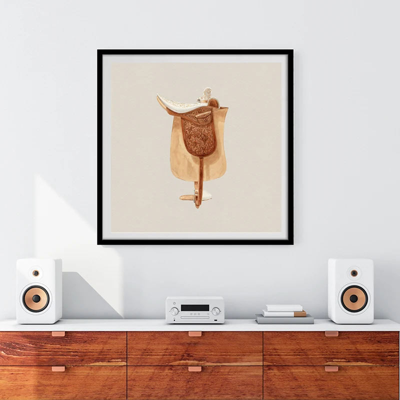 Vintage Horse Saddle Poster Watercolor Antique Equestrian Archival Canvas Painting Wall Prints Picture for Living Room Decor