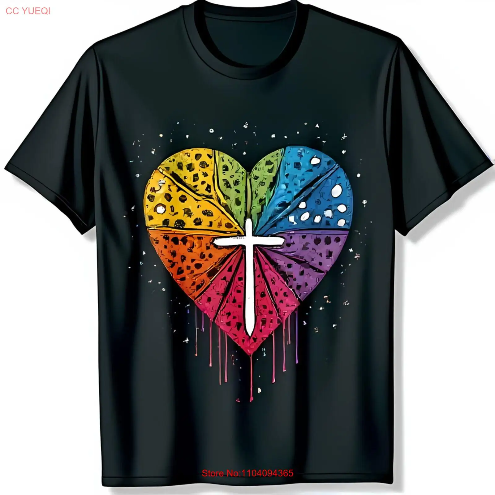 Kalp Tasarımlı ve Beyaz Aşk İnanç Umutlu Siyah Tişört