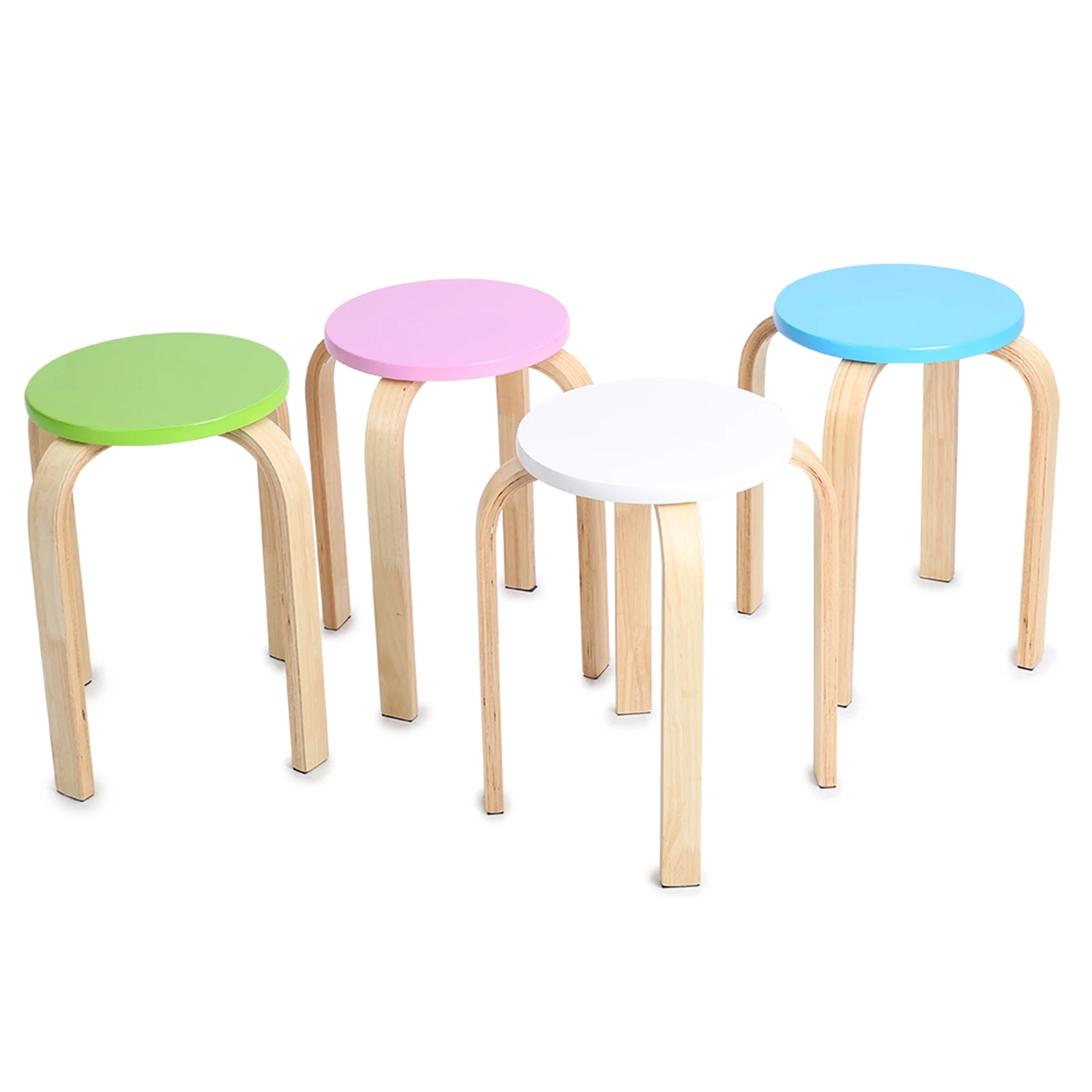 1Pc Anti-Slip Bent Wood Stacking Stool With Soft Anti-slip Mat Candy Color Home Furniture Kids Room Decoration