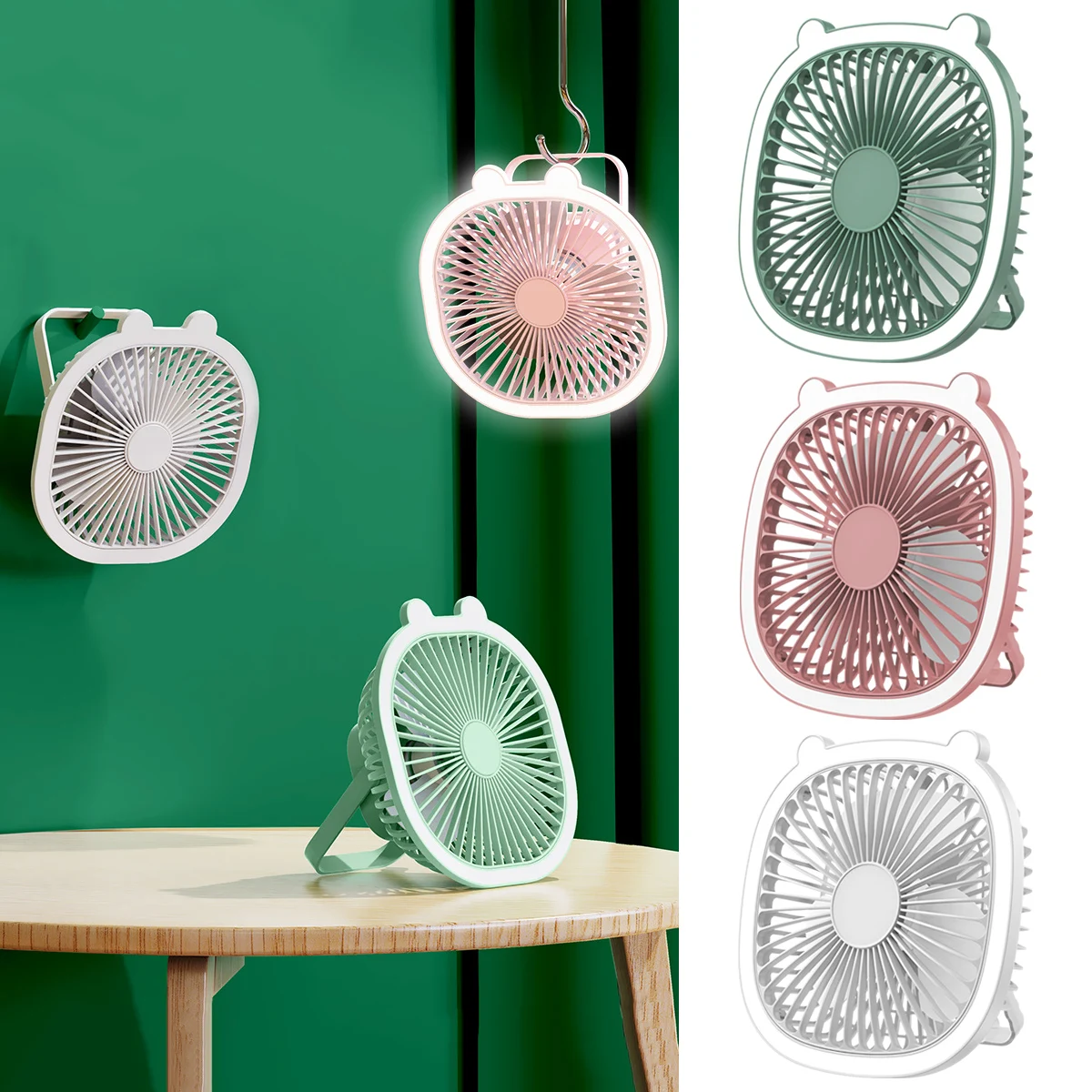 Camping Ceiling Fan Light Portable Fan 3-Speed Fan USB Rechargeable Night Light Household Fan Outdoor Ceiling Fan Tent Light