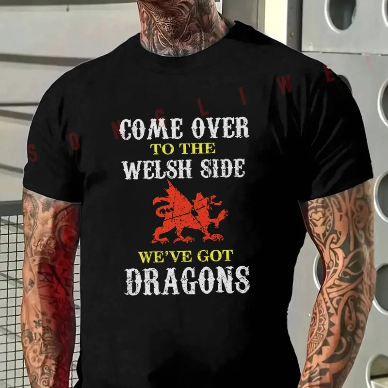 

Come Over To The Welsh Design Motorcycle T-Shirt Men's Summer Casual Fashion Short Sleeve Tshirt Tops Tee