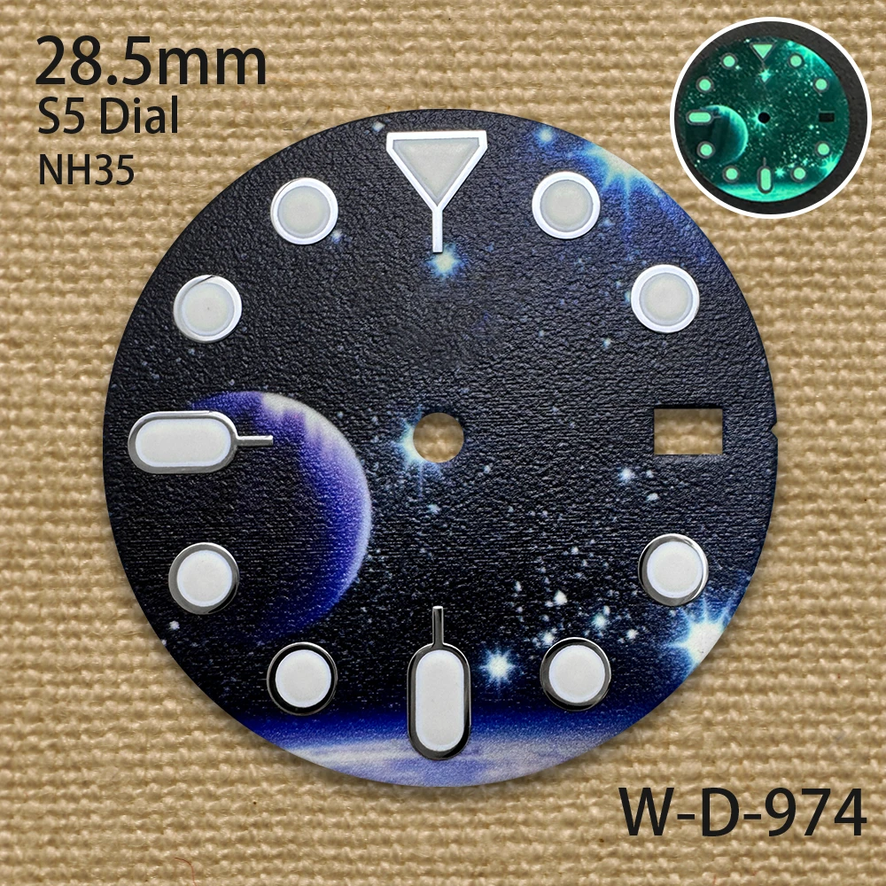 28.5mm 高品質 S5 ロゴ スターライトダイヤル フィット NH35 日本製ムーブメント C3 グリーン夜光時計改造アクセサリー