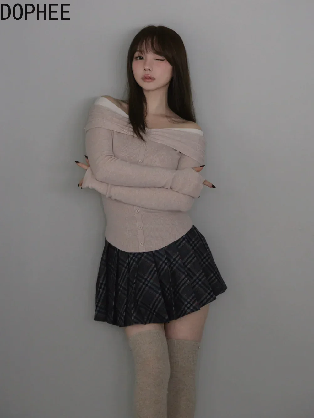 

Японская модная женская осенне-зимняя базовая трикотажная рубашка, элегантный сетчатый свитер с открытыми плечами и длинными рукавами, топ, тонкие вязаные кардиганы