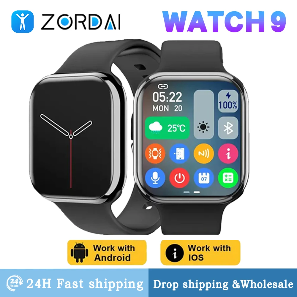 Zordai Smart Watch 9 NFC Bluetooth Call Heart Rate Sport Fitness Waterproof Amoled Screen Wireless Charging Men For IWO Watch