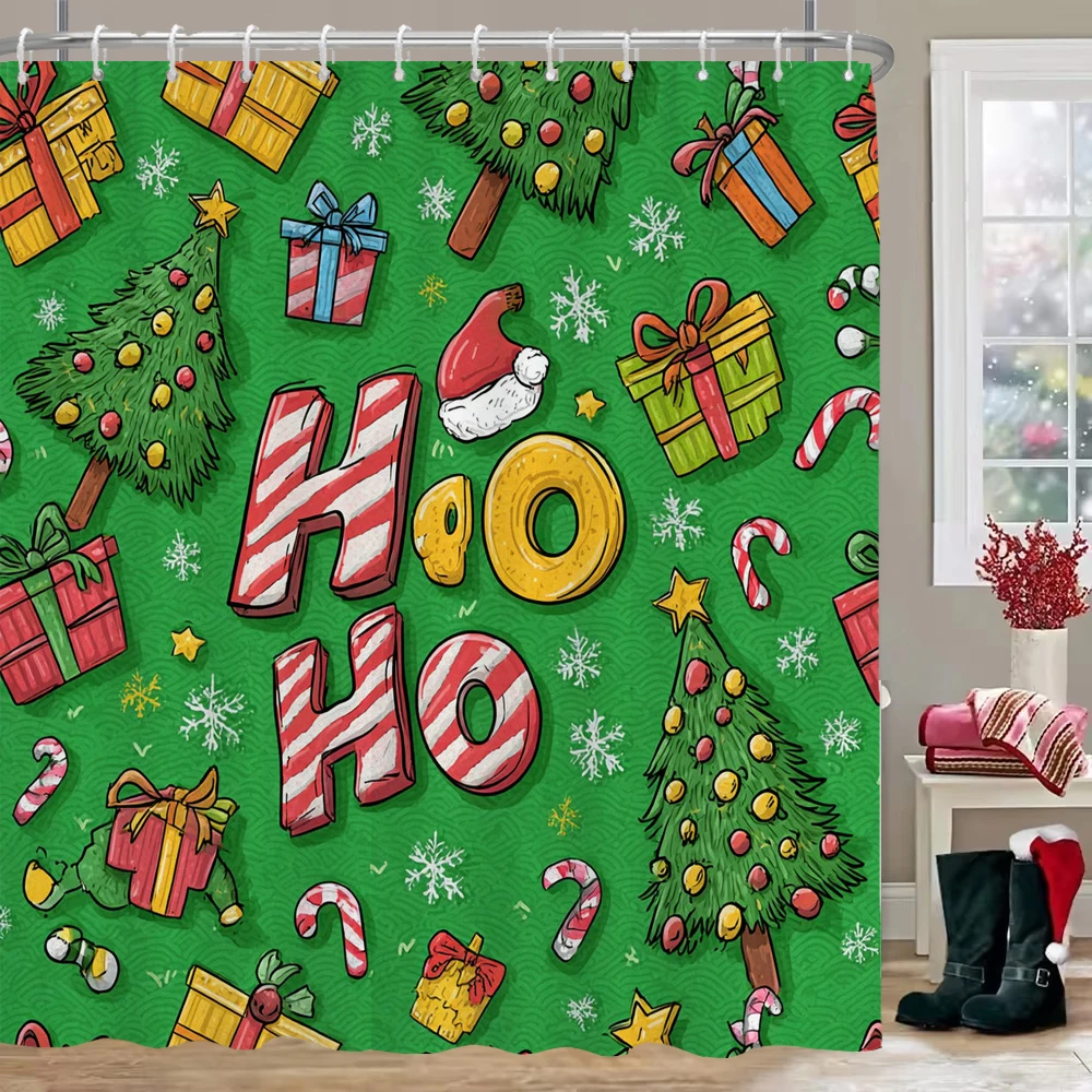 

Christmas Pink Santa Claus Lighted Tree Shower Curtain, Bathroom Decorative Shower Curtain, Waterproof Shower Curtain with Hooks