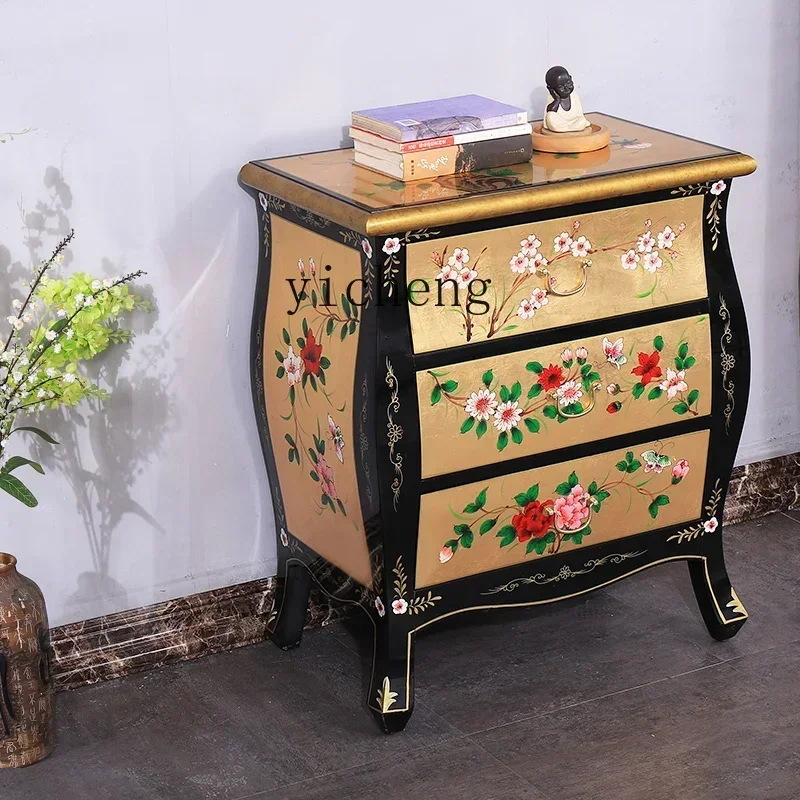 c9.21-  bedside table Chinese painted bedroom storage three-bucket cabinet solid wood sofa side small locker