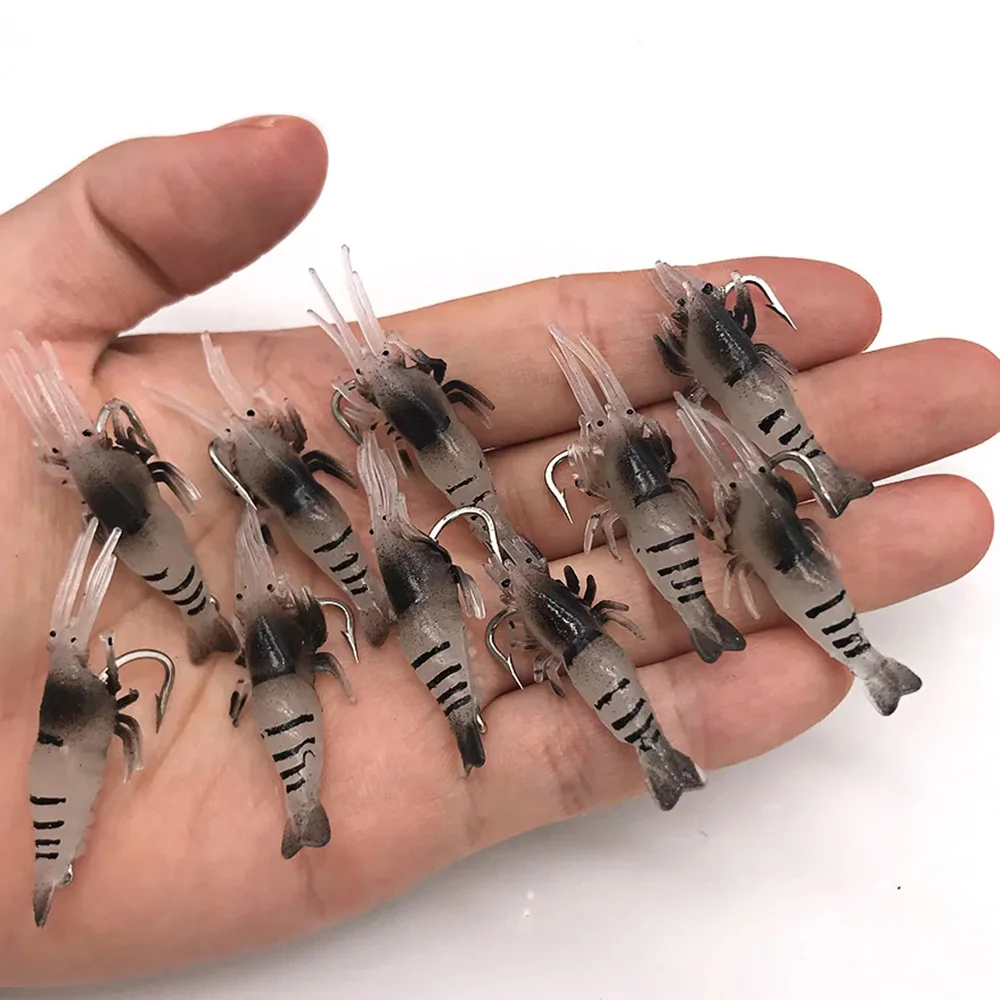

10pcs Fishing Artificial Simulation Shrimp Styling Soft Lures 4cm Silicone Luminous Bait with Hooks Fish Tool Tackle Accessories