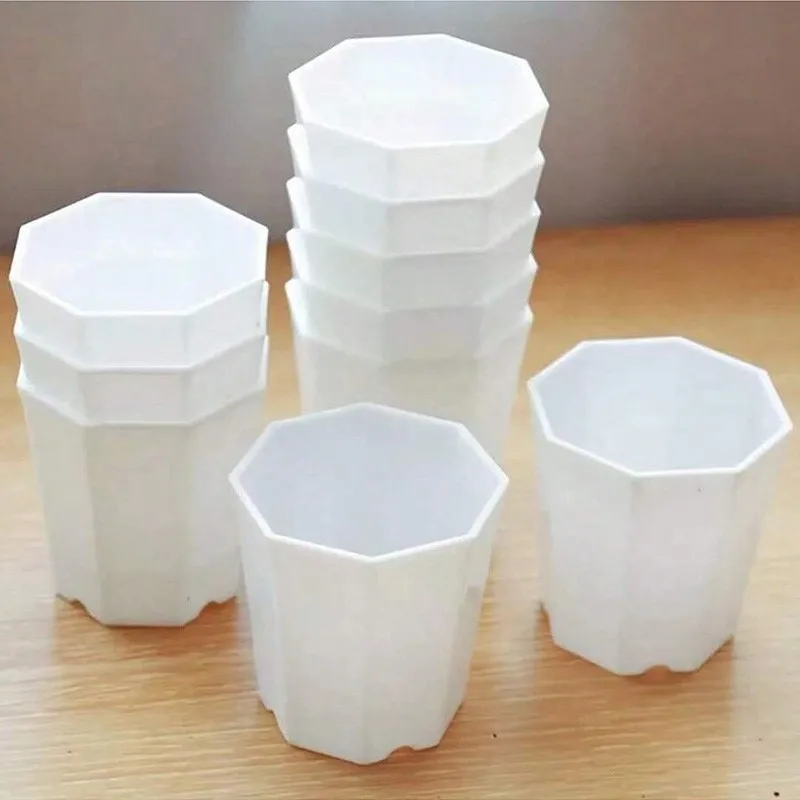 5pcs Octagonal Flowerpot Transparent White Plastic Solid Small Seedling Pot Desktop Breathable Succulent Decoration Combination