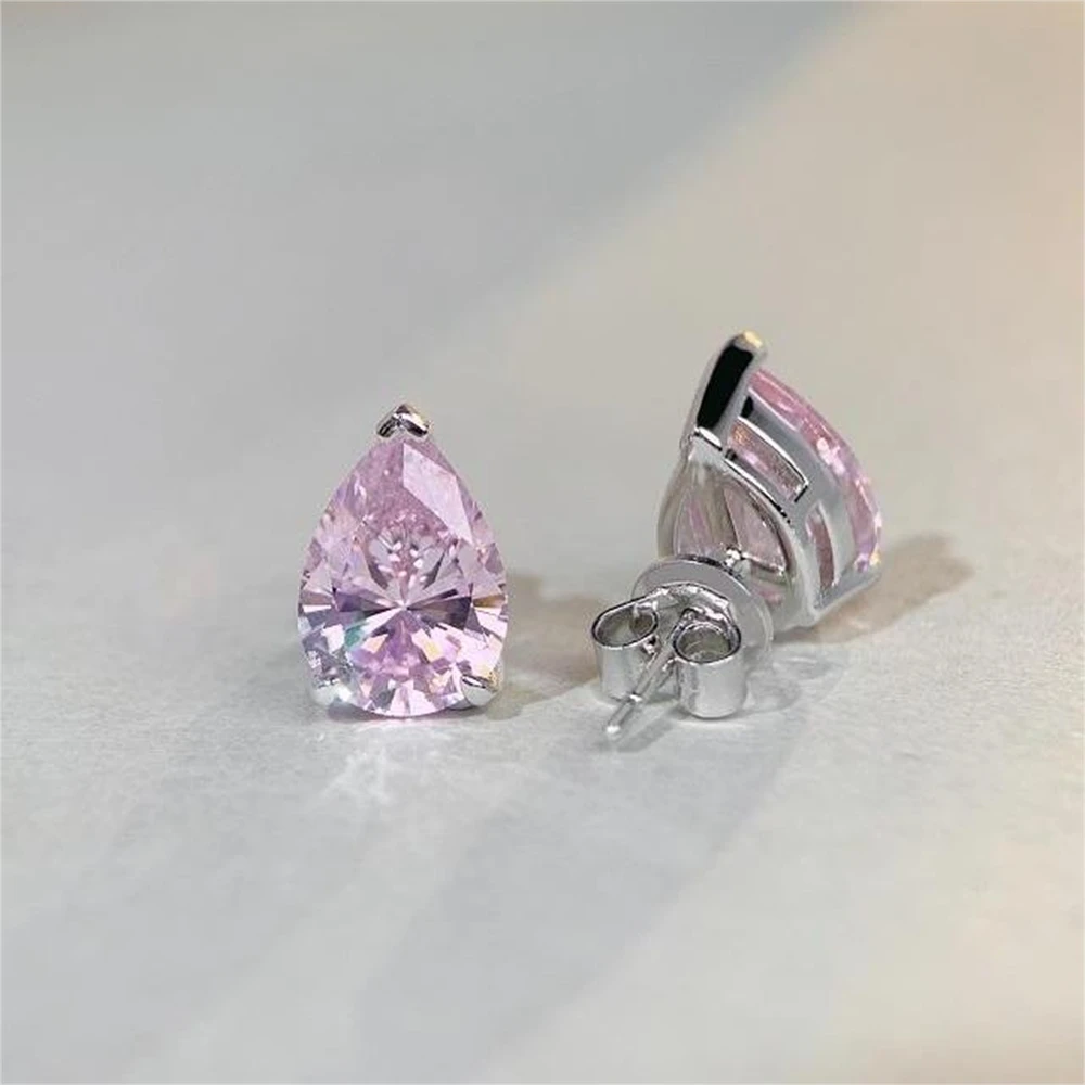 Vinregem 18K White Gold Plated Pear 3CT Sapphire Gemstones Stud Earrings For Women Gift 925 Sterling Silver Jewelry Dropshipping
