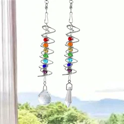 Spiral Tail Wind Spinner Stabilizer Sun Catcher Crystal Ball Rainbow Maker Chakra Bead Chain Wind Chimes Garden Hanging Decor