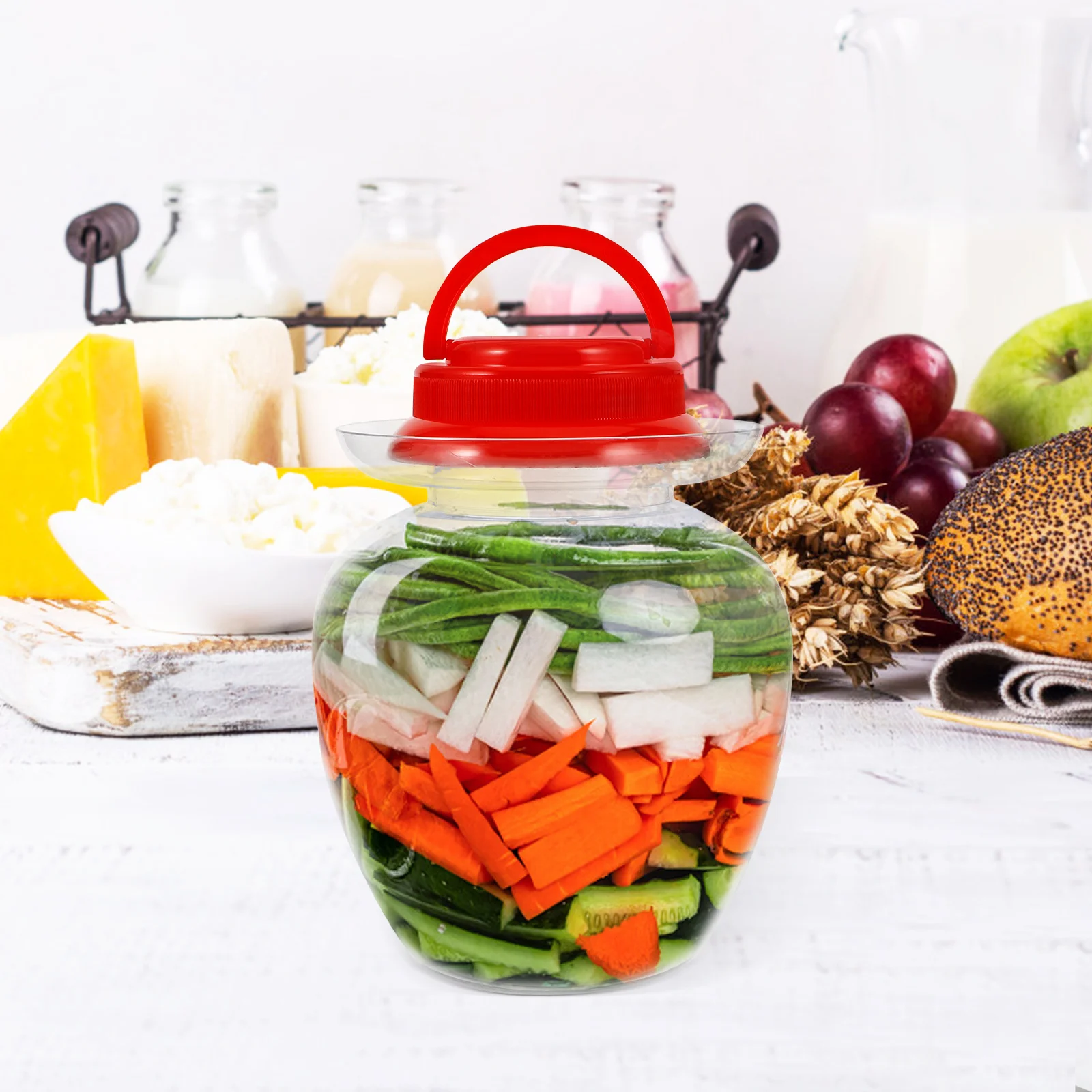 

Large Capacity Transparent Pickle Jar Reusable Fermenting Jar Plastic Kitchen Food Storage Airtight Pickling Container