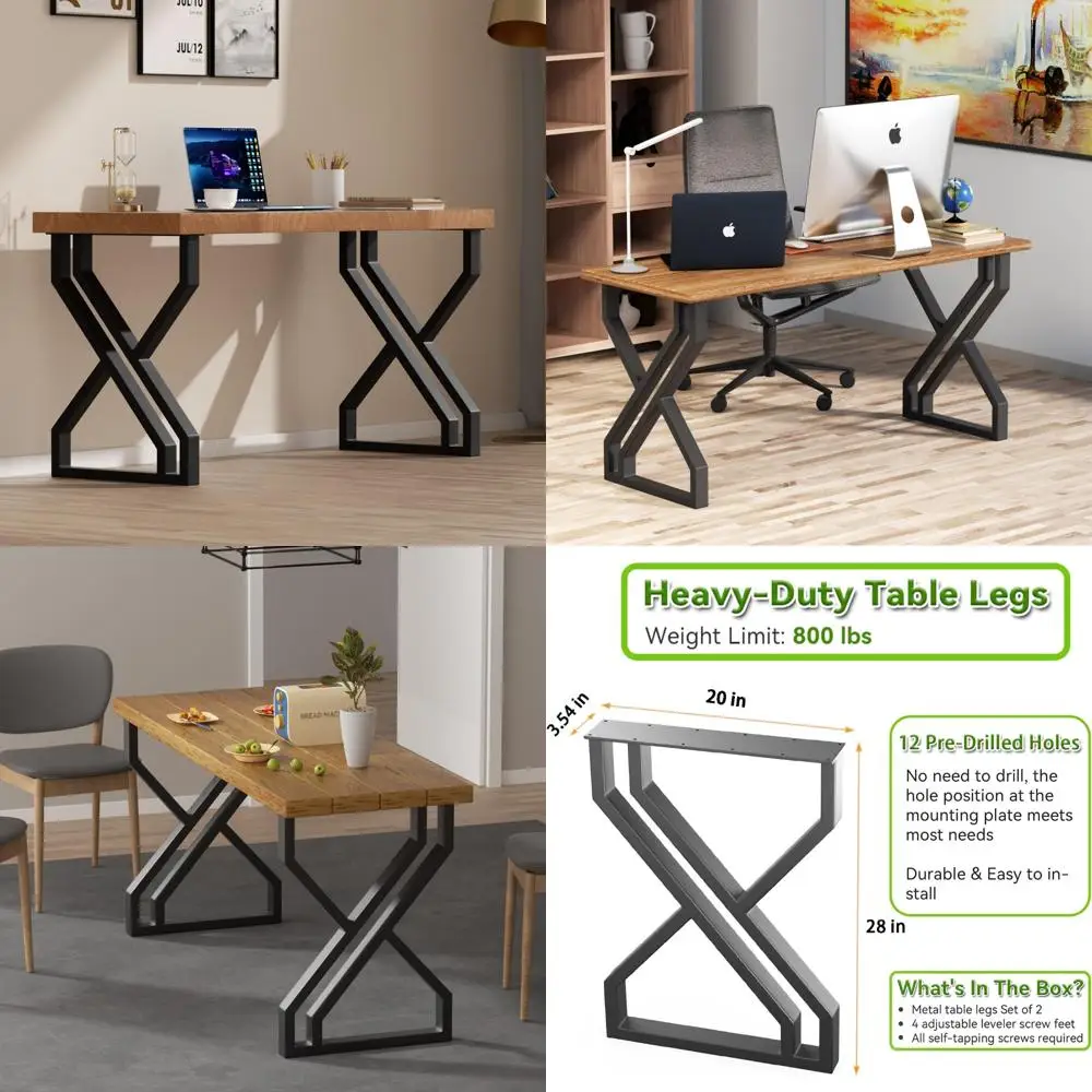

Table Legs 28 in x 20 in, X Shaped Heavy Duty Metal Desk Legs, Black for DIY Furniture (Set of 2)
